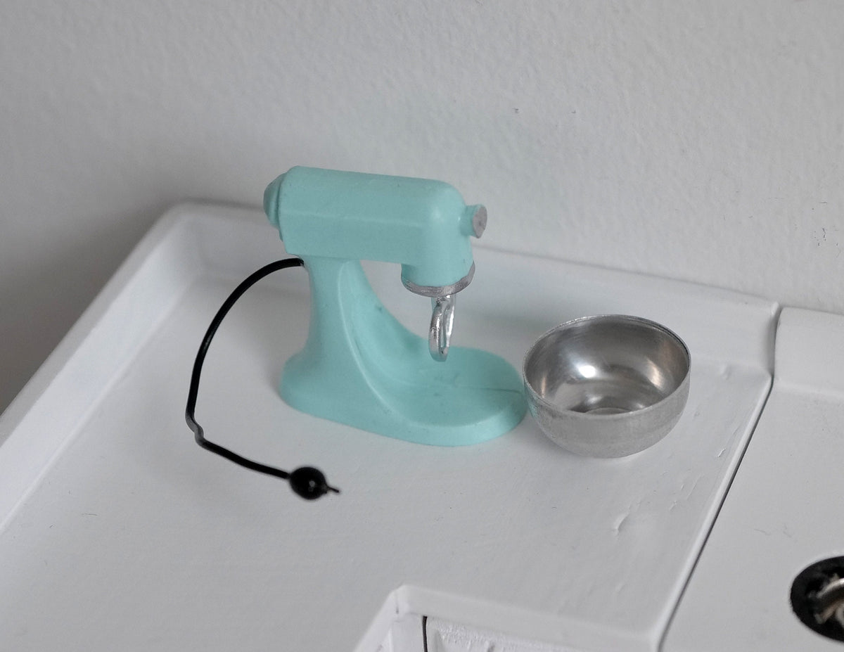 1:12 Scale Miniature Stand Mixer with Bowl, 1-1/4 inch tall, DIY Dollhouse Supply (mint green)