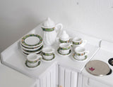 Dollhouse miniature porcelain ceramic teapot and cups 15 piece set top stripes- A057