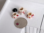 1:12 Scale Miniature Ceramic Christmas Snowman Jar with Top Hat Lid and 2 Mugs, Set of 3, 13/16 inch tall, DIY Dollhouse Supply