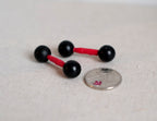1:6 Scale Miniature Dumbbells with Red Bars, Set of 2, 1-9/16 inch long, DIY Dollhouse Supply (black)