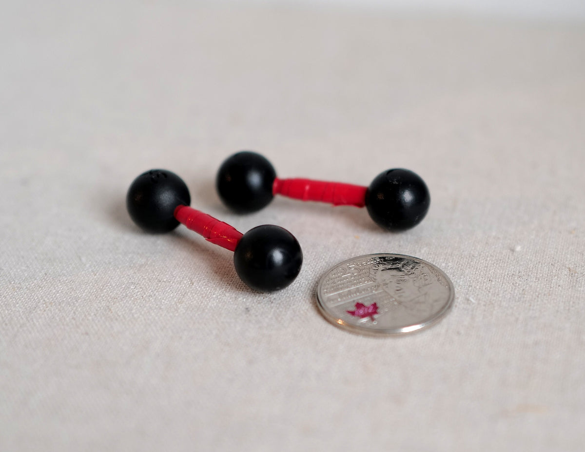 1:6 Scale Miniature Dumbbells with Red Bars, Set of 2, 1-9/16 inch long, DIY Dollhouse Supply (black)