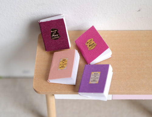 1:12 Scale Miniature Books That Open, Pastel Covers with Gold Emblems, Set of 4, 13/16 inch tall, DIY Dollhouse Supply