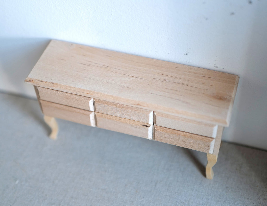 1:12 Scale Miniature Unpainted Wood Foyer Table with 6 Drawers, 3-1/16 inch tall, DIY Dollhouse Supply