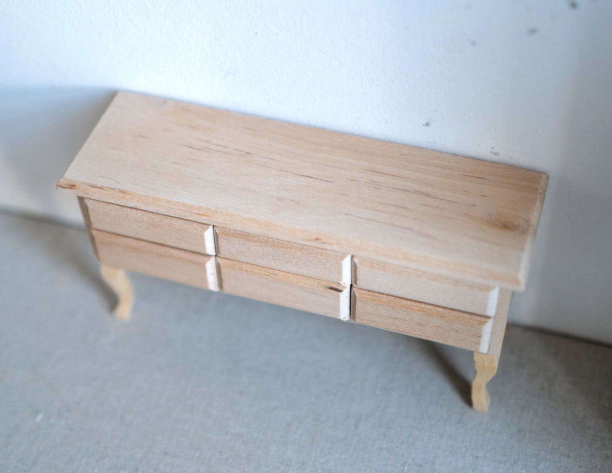 1:12 Scale Miniature Unpainted Wood Foyer Table with 6 Drawers, 3-1/16 inch tall, DIY Dollhouse Supply