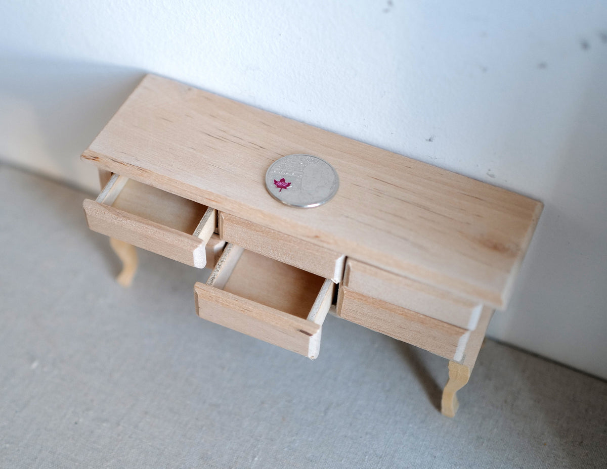 1:12 Scale Miniature Unpainted Wood Foyer Table with 6 Drawers, 3-1/16 inch tall, DIY Dollhouse Supply