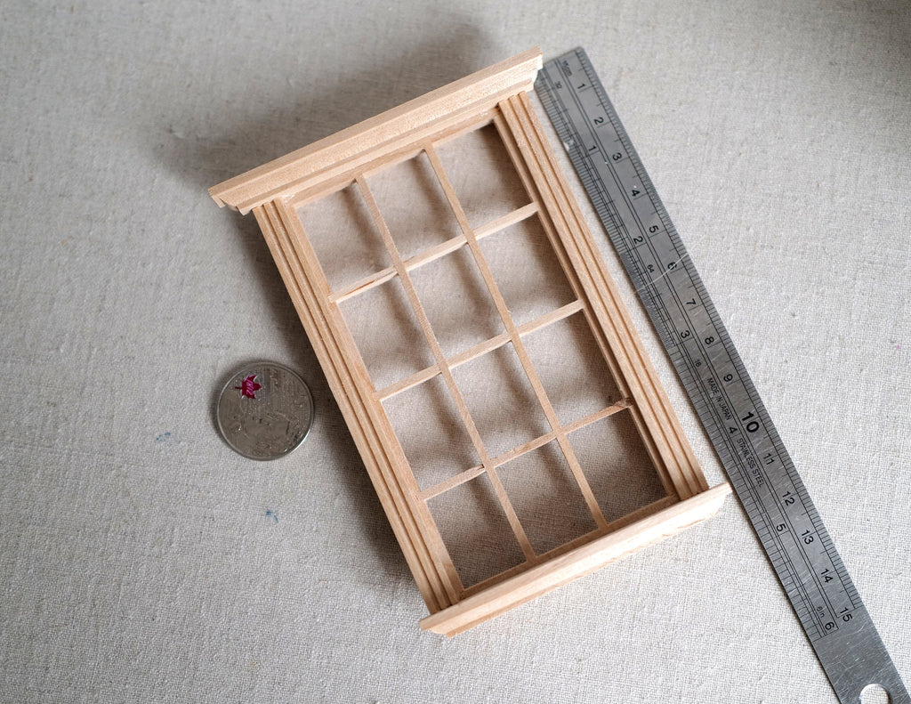 1:12 Dollhouse Casement Window Panel DIY Miniature Unfinished Wooden Window Frame (back trim sold separately) - I034