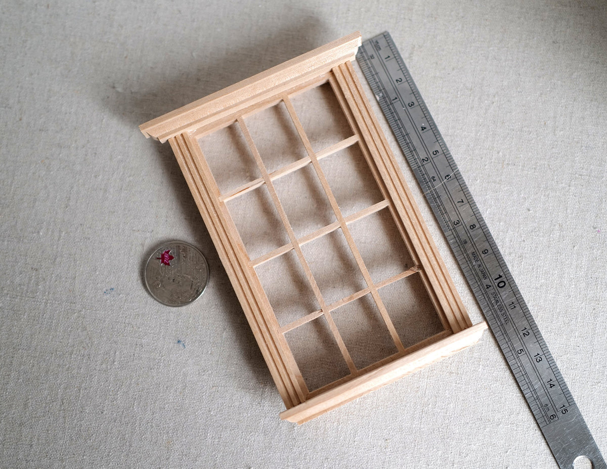 1:12 Dollhouse Casement Window Panel DIY Miniature Unfinished Wooden Window Frame (back trim sold separately) - I034