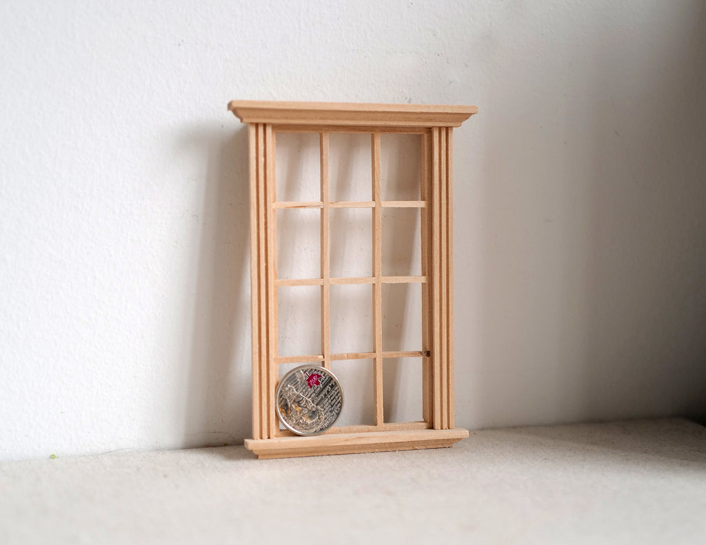 1:12 Dollhouse Casement Window Panel DIY Miniature Unfinished Wooden Window Frame (back trim sold separately) - I034
