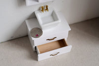 Dollhouse miniature bathroom ceramic sink drawer cabinet with gold style faucet and mirror