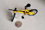 Dollhouse outdoor decoration miniature small size freestyle bike 1:12 scale cross bicycle front and rear pegs no brakes (Yellow) B008