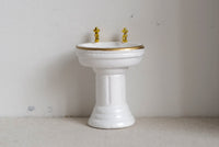 1:12 Dollhouse miniature bathroom pedestal sink with gold style faucet