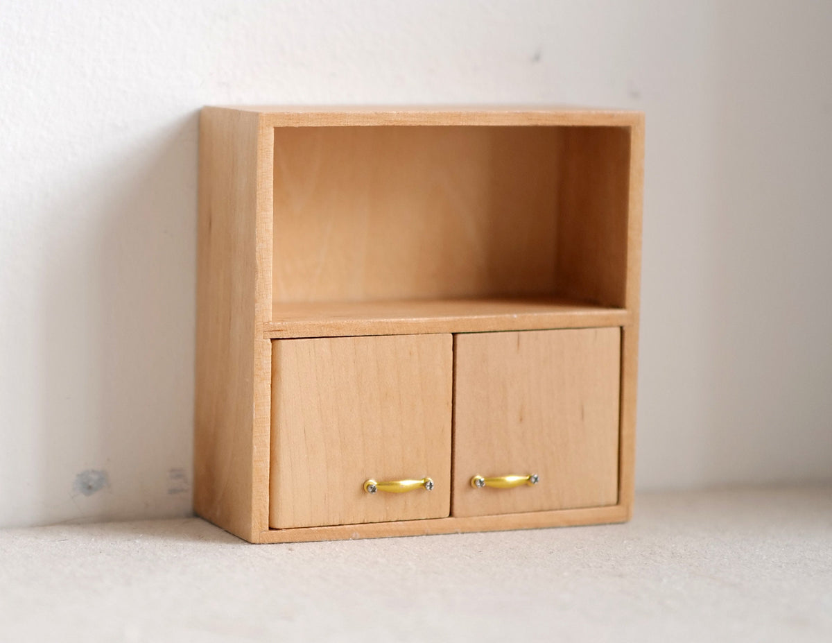 1:12 Scale Miniature Unpainted Wood Sideboard, 2 Doors, Open Top Shelf, 2-15/16 inch tall, DIY Dollhouse Supply