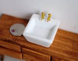 1:12 Dollhouse miniature ceramic bathroom vessel sink with gold style faucet (square) I051