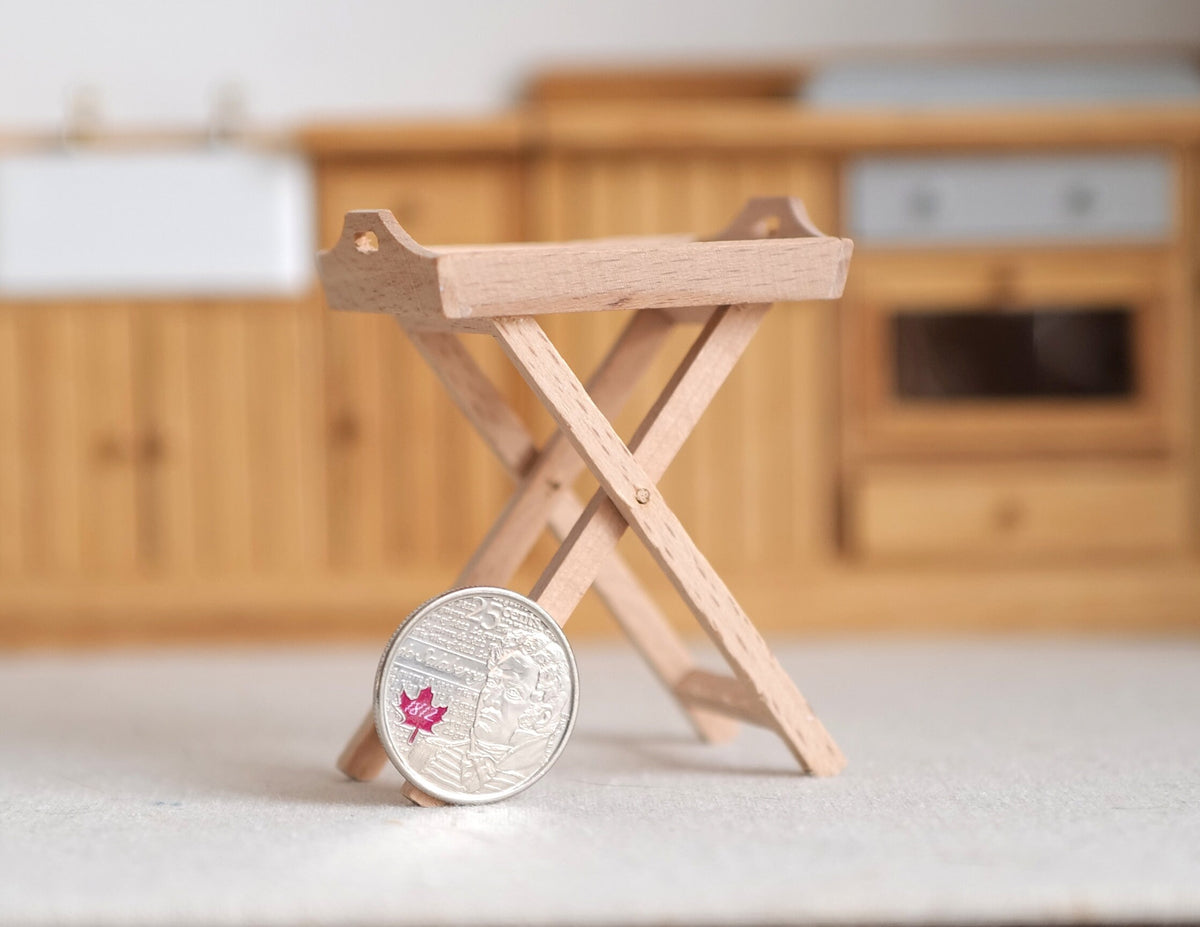 1:12 Scale Miniature Unpainted Wood Butler Tray Stand, Folding X Legs, 2-9/16 inch tall, DIY Dollhouse Supply