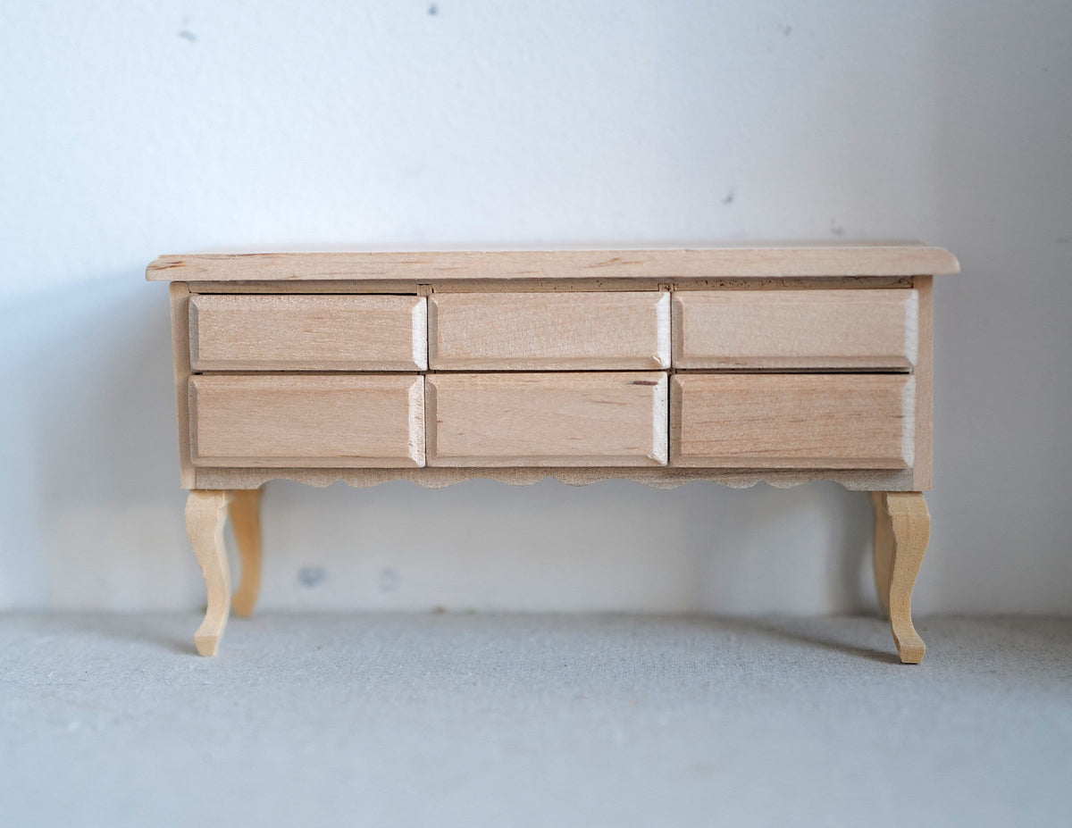 1:12 Scale Miniature Unpainted Wood Foyer Table with 6 Drawers, 3-1/16 inch tall, DIY Dollhouse Supply