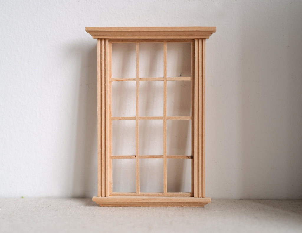 1:12 Dollhouse Casement Window Panel DIY Miniature Unfinished Wooden Window Frame (back trim sold separately) - I034
