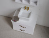 Dollhouse miniature bathroom ceramic sink drawer cabinet with gold style faucet and mirror