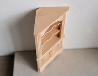 1:12 Dollhouse corner curio cabinet unpainted, unfinished furniture i032