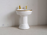 1:12 Dollhouse miniature bathroom pedestal sink with gold style faucet