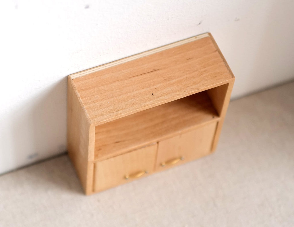 1:12 Scale Miniature Unpainted Wood Sideboard, 2 Doors, Open Top Shelf, 2-15/16 inch tall, DIY Dollhouse Supply