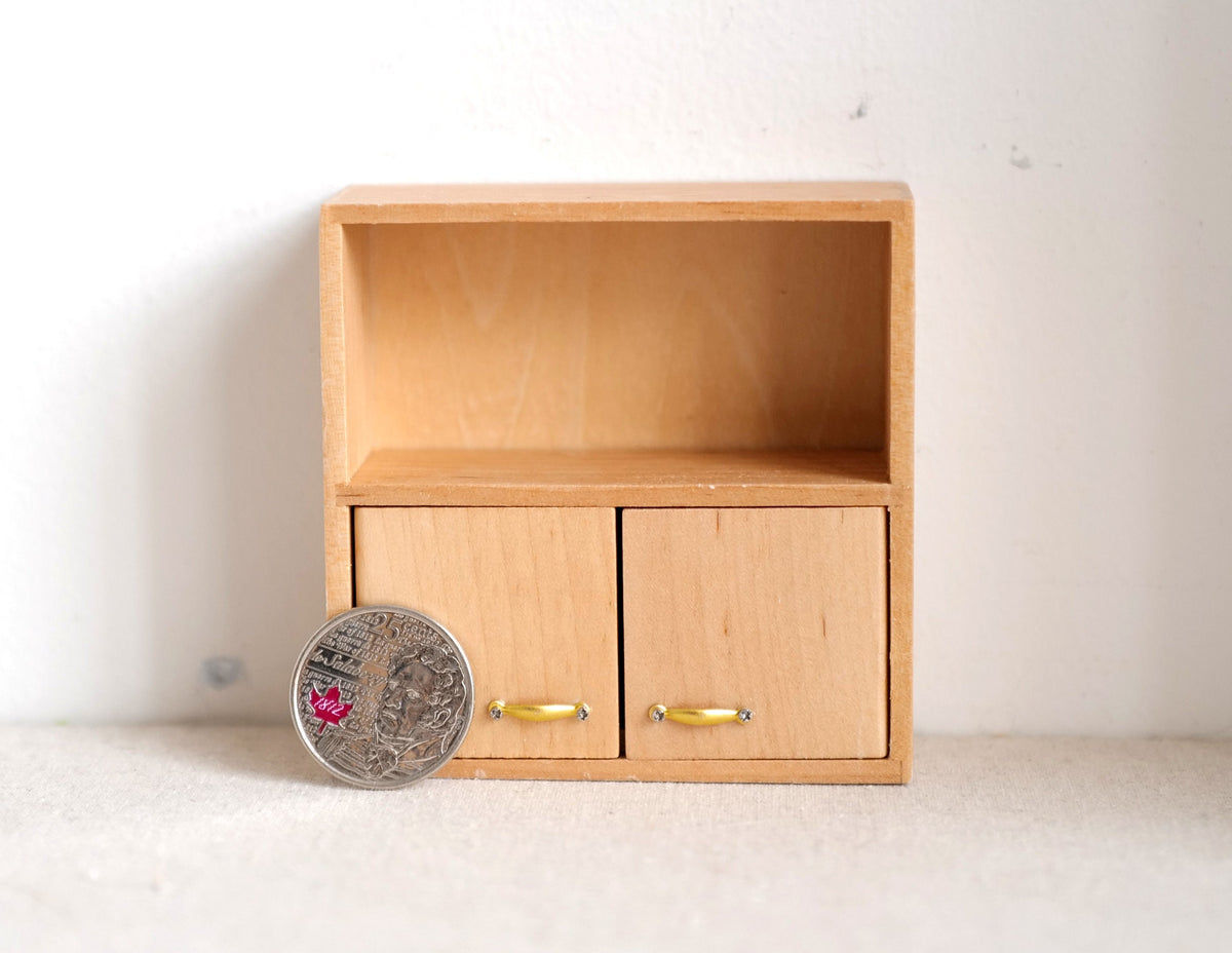 1:12 Scale Miniature Unpainted Wood Sideboard, 2 Doors, Open Top Shelf, 2-15/16 inch tall, DIY Dollhouse Supply