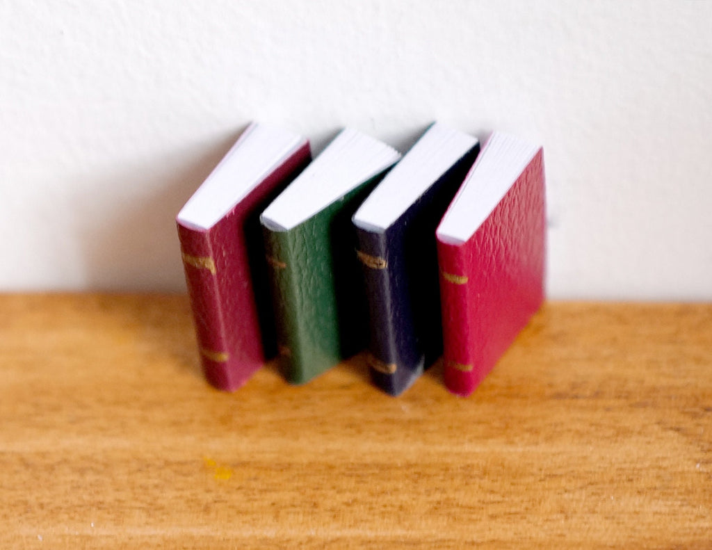1:12 Scale Miniature Hardcover Books That Open, Set of 4, 13/16 inch tall, DIY Dollhouse Supply