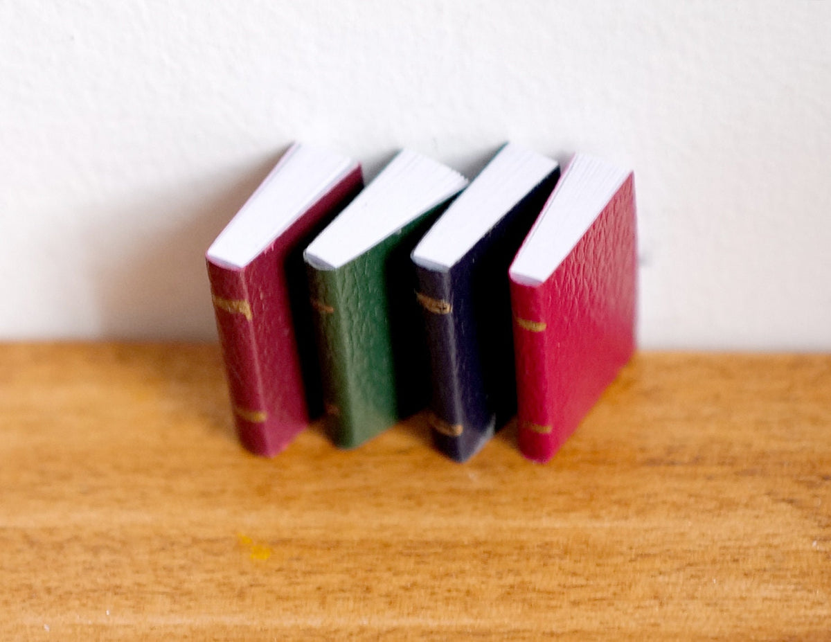 1:12 Scale Miniature Hardcover Books That Open, Set of 4, 13/16 inch tall, DIY Dollhouse Supply