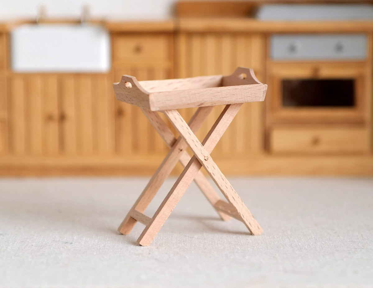 1:12 Scale Miniature Unpainted Wood Butler Tray Stand, Folding X Legs, 2-9/16 inch tall, DIY Dollhouse Supply