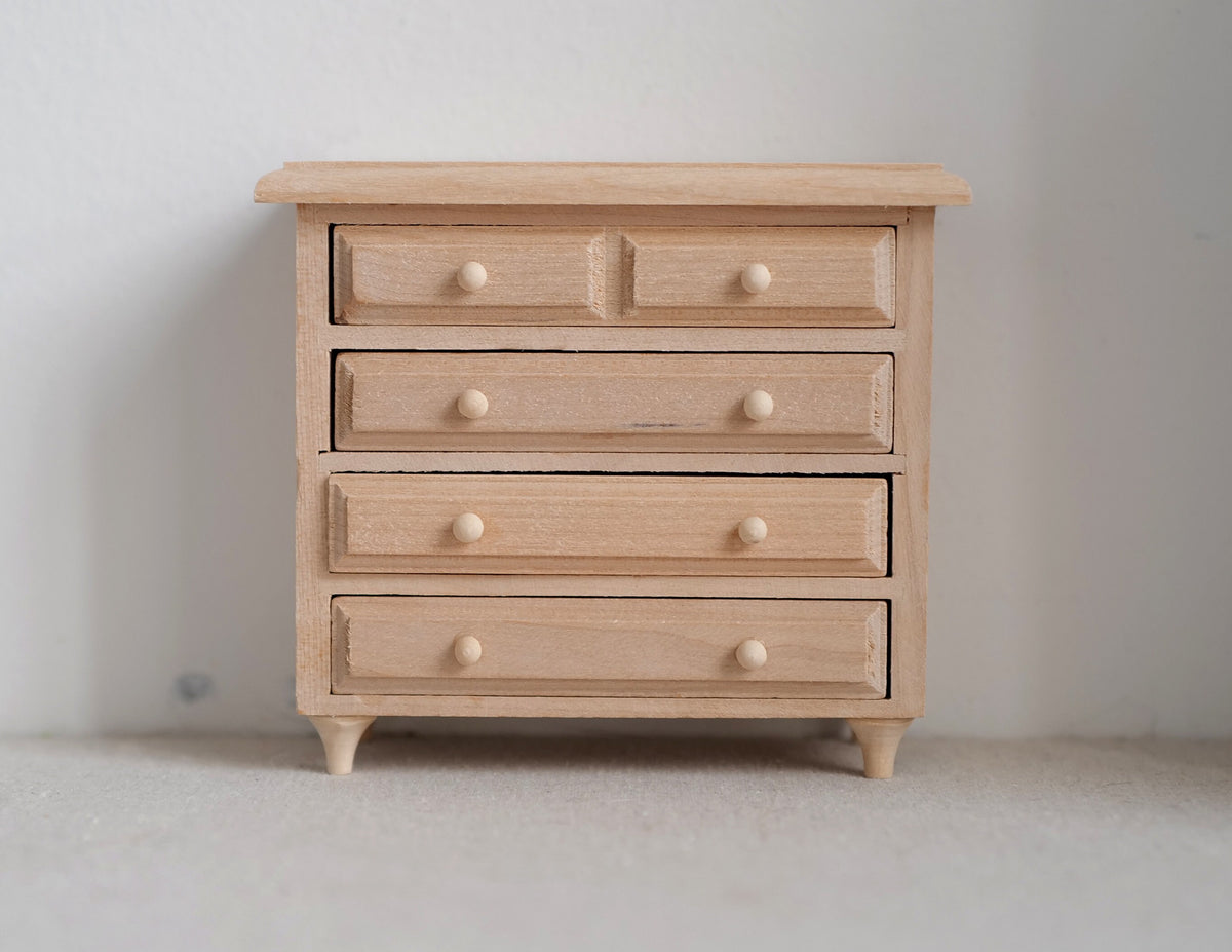 1:12 Scale Miniature Unpainted Wood Chest of Drawers, 3-3/8 inch tall, DIY Dollhouse Supply