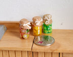 1:12 Scale Miniature Fruit Jam Jars with Tied Lid Covers, Set of 3, 1 inch tall, DIY Dollhouse Supply