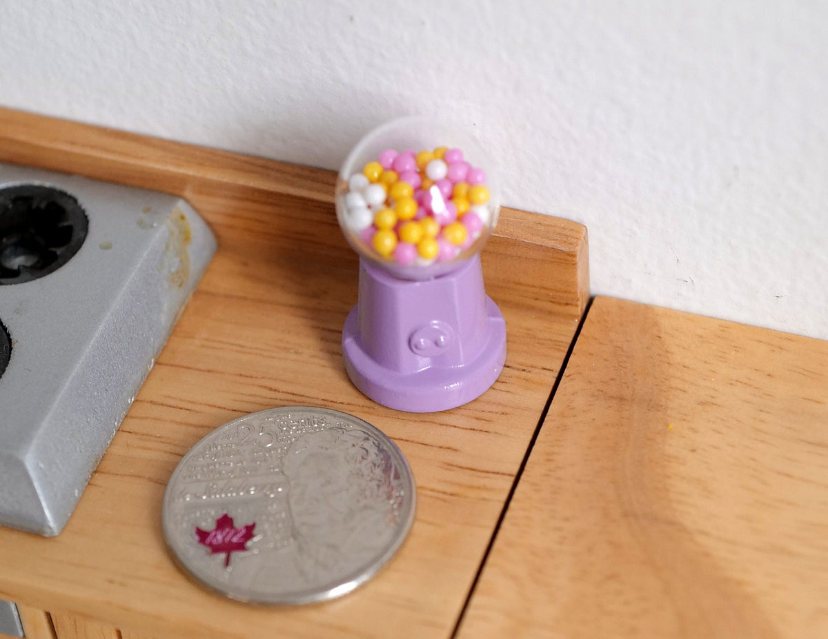 1:12 Scale Miniature Metal Tabletop Gumball Machine, 1-3/16 inch tall, DIY Dollhouse Supply (lilac)