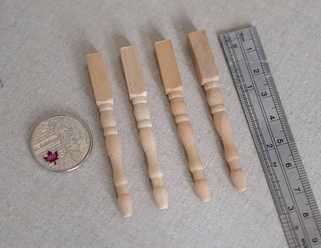 1:12 Scale Miniature Unpainted Turned Wood Posts and Table Legs, Set of 4, 2-5/8 inch tall, DIY Dollhouse Supply