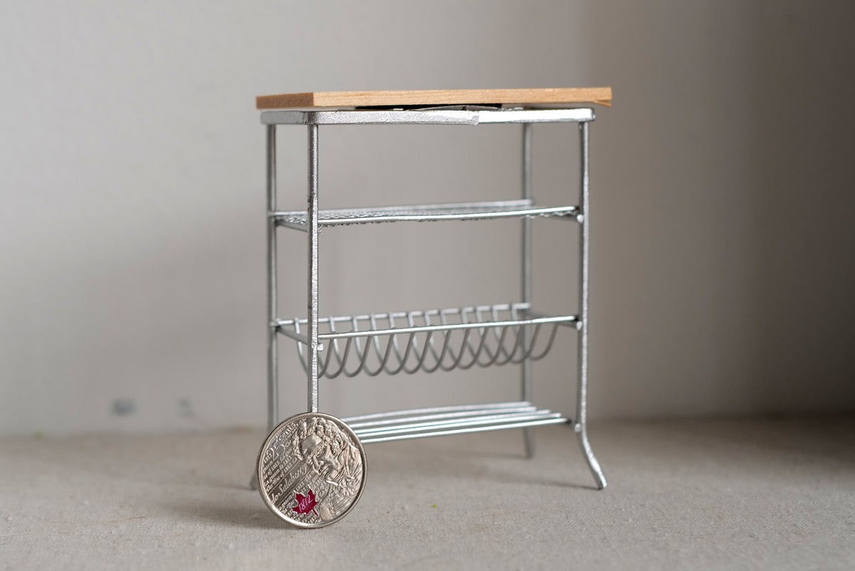 1:12 Scale Miniature Metal Baker's Rack with Wood Top Shelf, 3-9/16 inch tall, DIY Dollhouse Supply (white)
