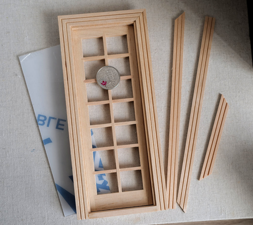 1:12 Scale Miniature Dollhouse Unpainted Wood Casement Door with Frame and Casing, 7-11/16 inch tall
