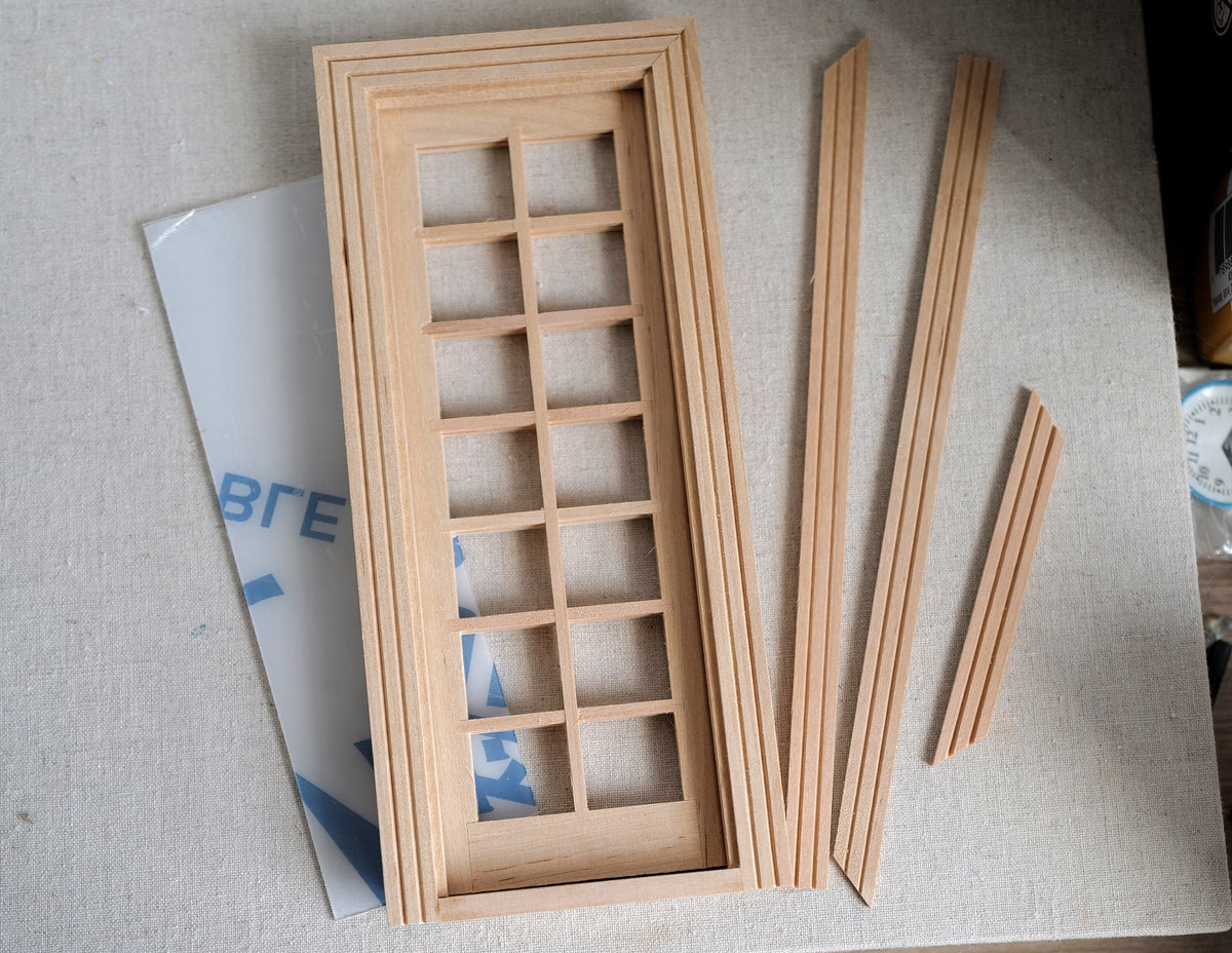 1:12 Scale Miniature Dollhouse Unpainted Wood Casement Door with Frame and Casing, 7-11/16 inch tall