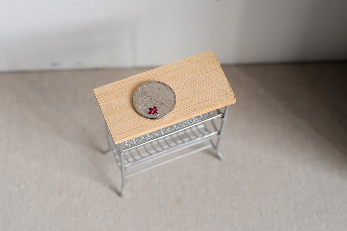1:12 Scale Miniature Metal Baker's Rack with Wood Top Shelf, 3-9/16 inch tall, DIY Dollhouse Supply (white)