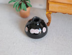 1:12 Scale Miniature Black Ceramic Squat Vase, White and Pink Polka Dots, 1 inch tall, DIY Dollhouse Supply