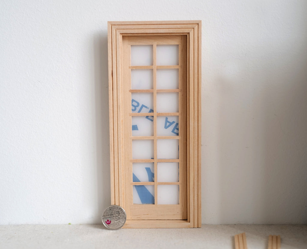 1:12 Scale Miniature Dollhouse Unpainted Wood Casement Door with Frame and Casing, 7-11/16 inch tall