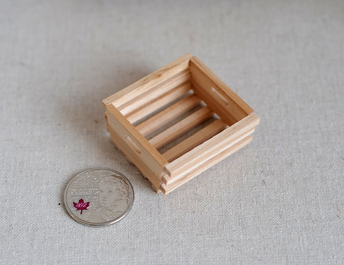 1:12 Scale Miniature Unpainted Wood Storage Basket, Slatted, 13/16 inch tall, DIY Dollhouse Supply