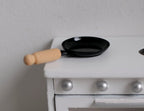 1:12 Scale Miniature Frying Pan with Wood Handle, 1-15/16 inch long, DIY Dollhouse Supply (black)