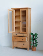 1:12 Scale Miniature Wood Tall Kitchen Cabinet, Glass Doors, 4 Shelves and 3 Drawers, 7-11/16 inch tall, DIY Dollhouse Supply (natural)