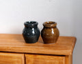 1:12 Scale Miniature Glazed Clay Flower Pots, Set of 2, 13/16 inch tall, DIY Dollhouse Supply (teal and brown)