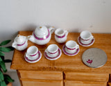 Dollhouse miniature porcelain ceramic teapot and cups 15 piece set horizontal stripe teapot - A052