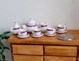 Dollhouse miniature porcelain ceramic teapot and cups 15 piece set horizontal stripe teapot - A052