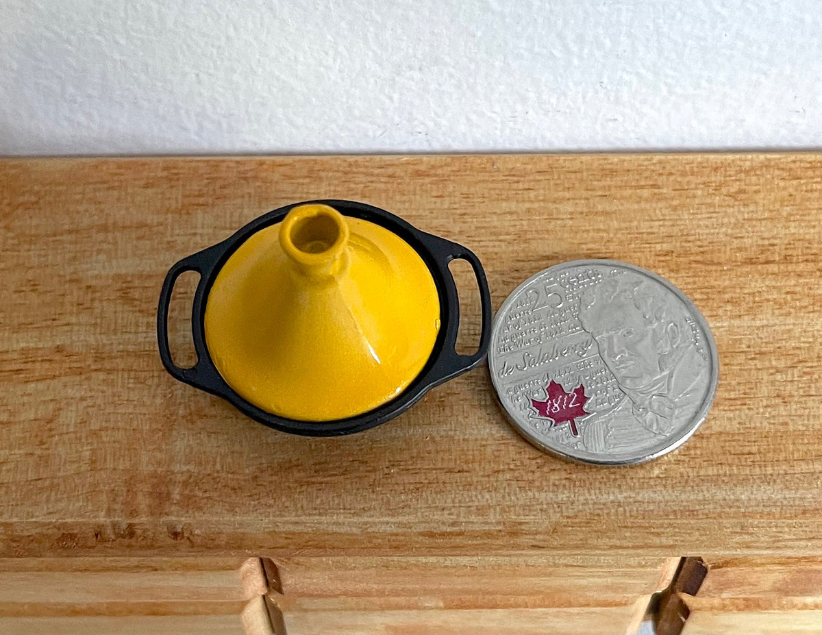 1:12 Scale Miniature Metal Tagine Pot with Conical Lid, 7/8 inch tall, DIY Dollhouse Supply (yellow)