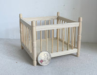 1:12 Dollhouse Miniature Unpainted, Unfinished, Wooden Square Baby Crib Playpen with Foam Mattress - B008