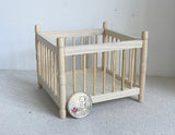 1:12 Dollhouse Miniature Unpainted, Unfinished, Wooden Square Baby Crib Playpen with Foam Mattress - J010