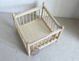 1:12 Dollhouse Miniature Unpainted, Unfinished, Wooden Square Baby Crib Playpen with Foam Mattress - B008