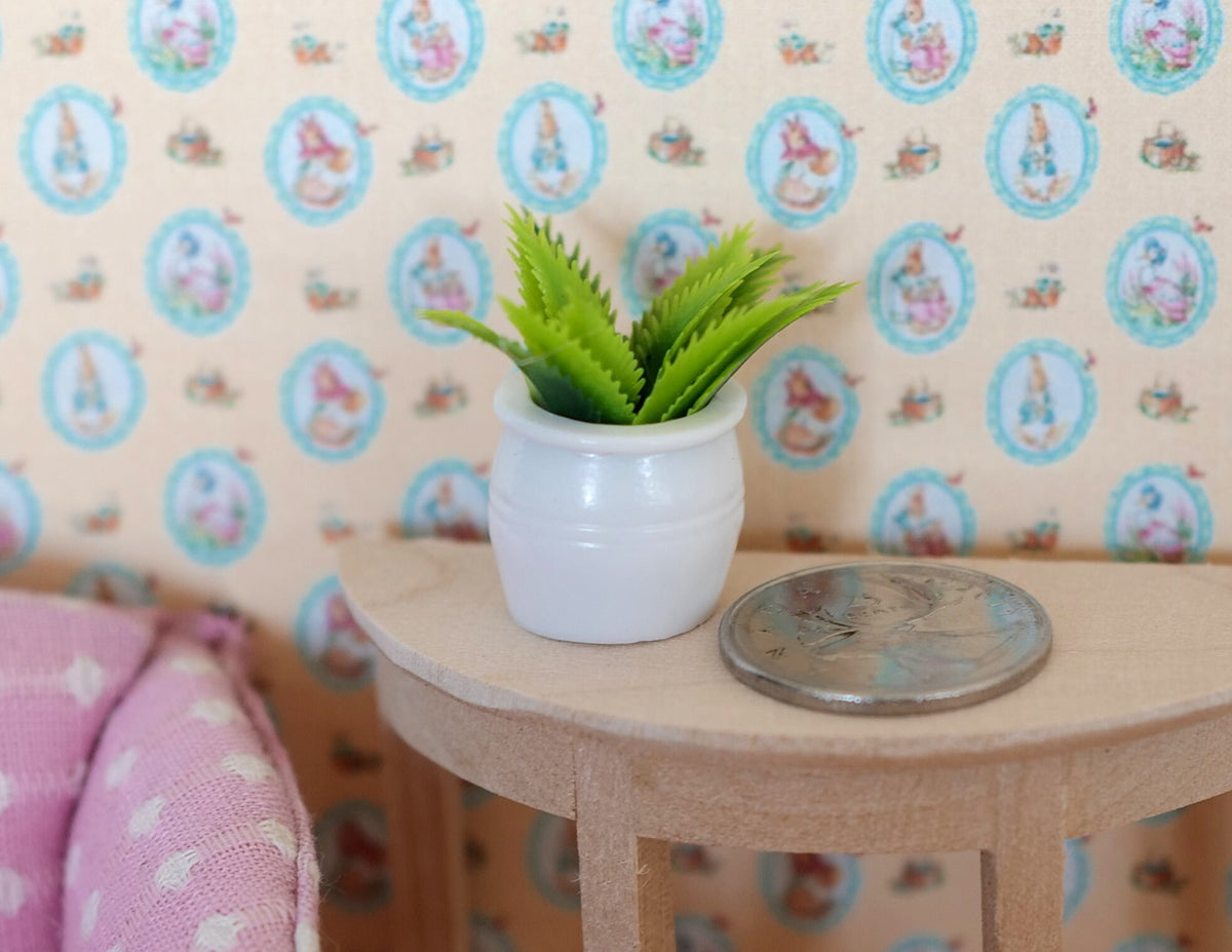 1:12 Scale Miniature Potted Plant with Spiky Leaves, White Round Pot, 13/16 inch tall, DIY Dollhouse Supply