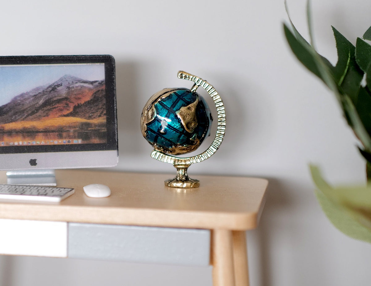 1:12 Scale Miniature Metal Desk Globe on Stand, 1-3/16 inch tall, DIY Dollhouse Supply